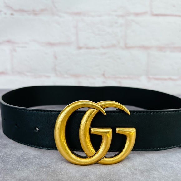 Gucci 2015 Re Edition Wide Leather Belt Gg Double Marmont Black 400593 70/28 - Picture 2 of 11